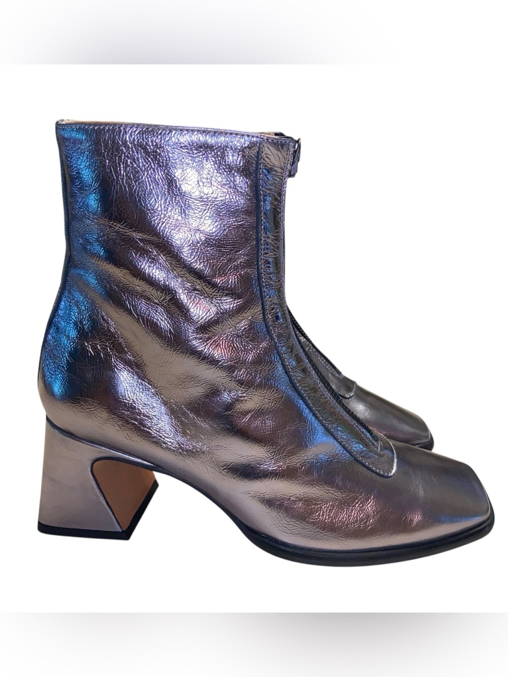 Ana Palma Boots Womens Size 38 (7.5 US) Metallic Heeled Leather Spain Zip Disco